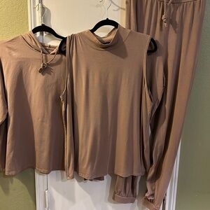 Eileen Fisher Tan Bundle w/Mock Top 1X/Jogger Pants/Long Sleeve Hoodie XL